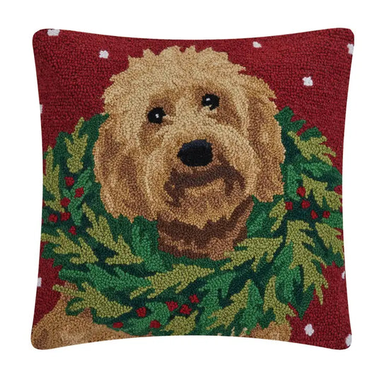 Labradoodle with Wreath Hook Pillow