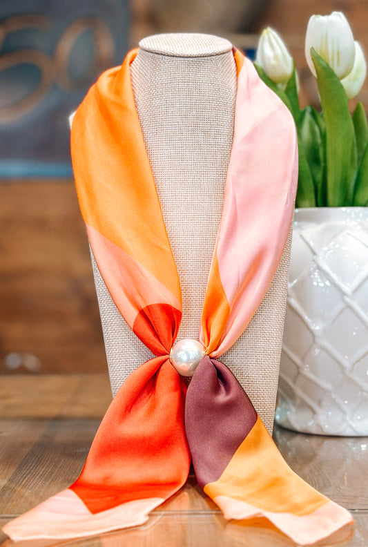 Nora Pearl Scarf Necklace in Coral Multi