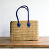 Straw Tote with Blue Handles - Large