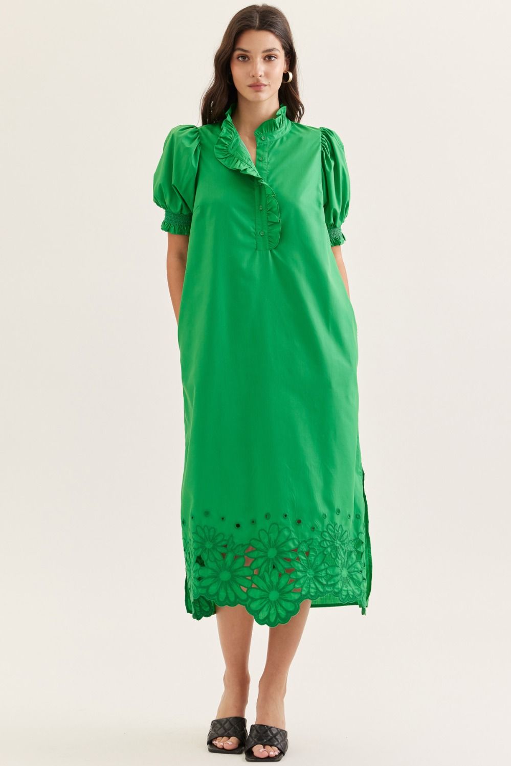 The Willow Bloom Midi Dress in Green