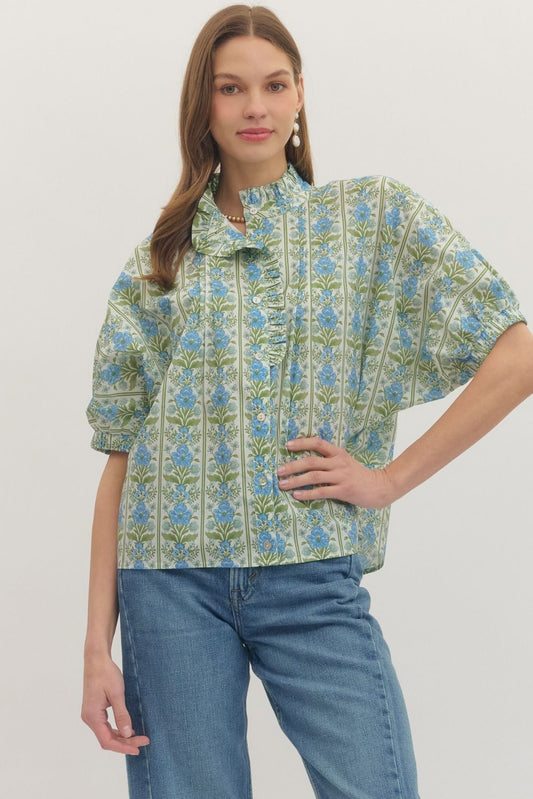 Cotton Bloom Button-Up Top