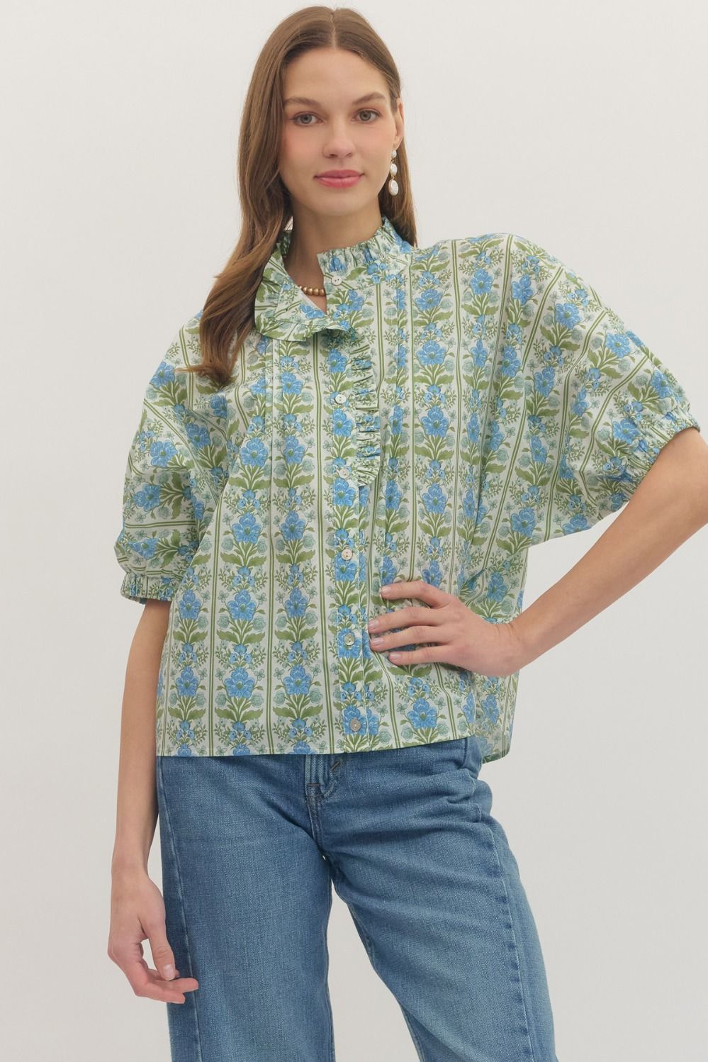 Cotton Bloom Button-Up Top