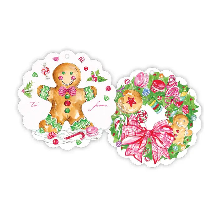 Gingerbread Man & Candy Wreath Scalloped Gift Tag Set