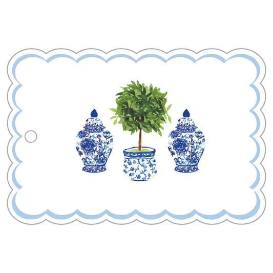 Chinoiserie Topiary Scallop Die-Cut Gift Tags