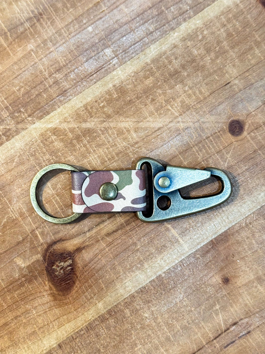 Golden Leather Co. Leather Clip Keychain in Fowl Play Camo
