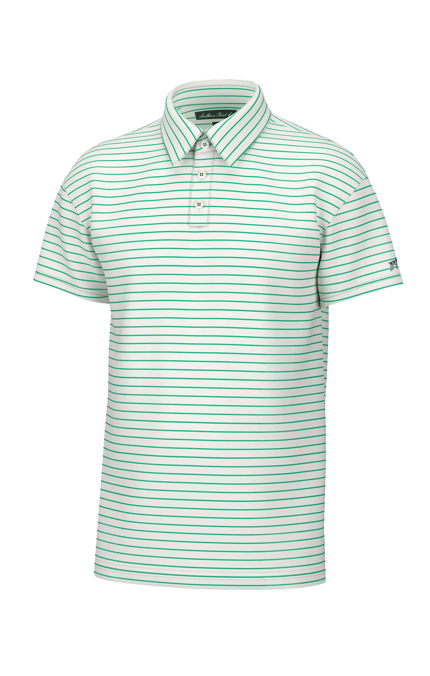 Southern Point Horizon Stripe Performance Polo in White/Washed Jade
