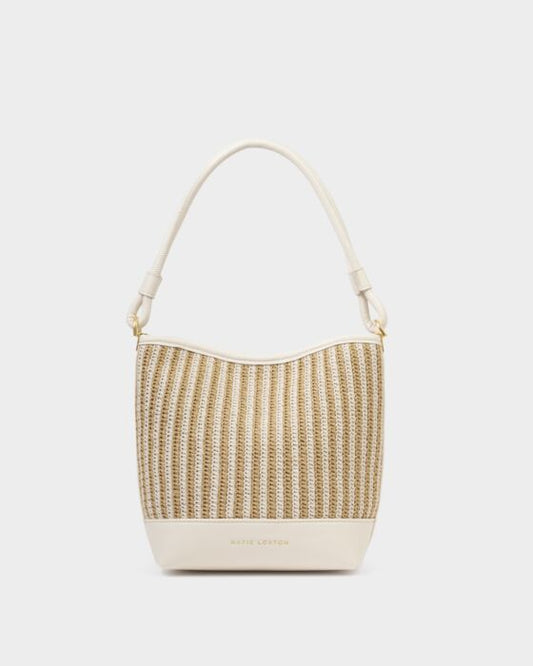 Katie Loxton | Sorrento Striped Raffia Bucket Bag in Striped Raffia/Off White