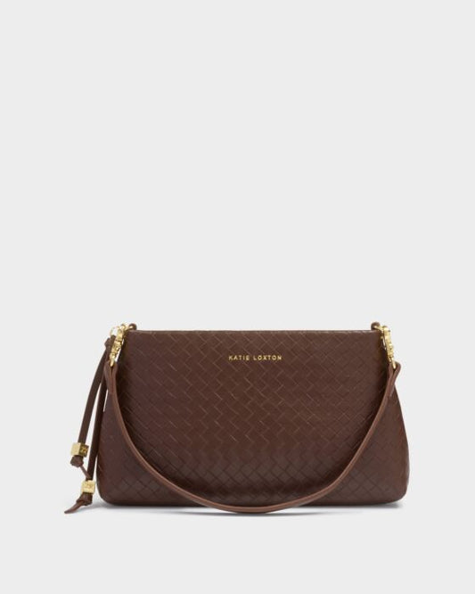 Katie Loxton | Nova Hand Woven Small Shoulder Tote in Chocolate