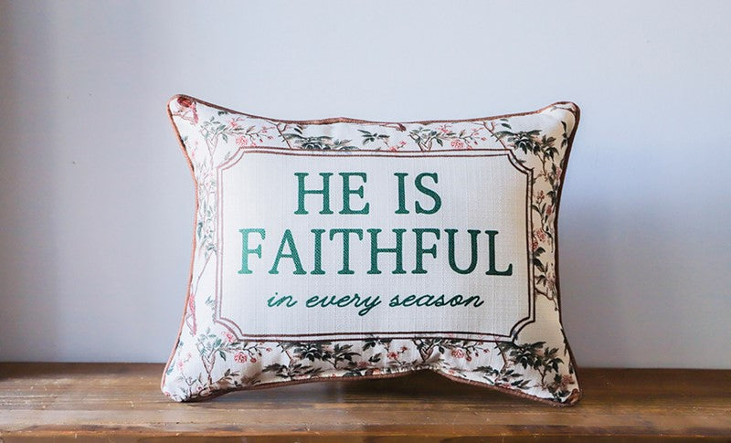 Little Birdie | He is Faithful in Every Season Toile Pillow