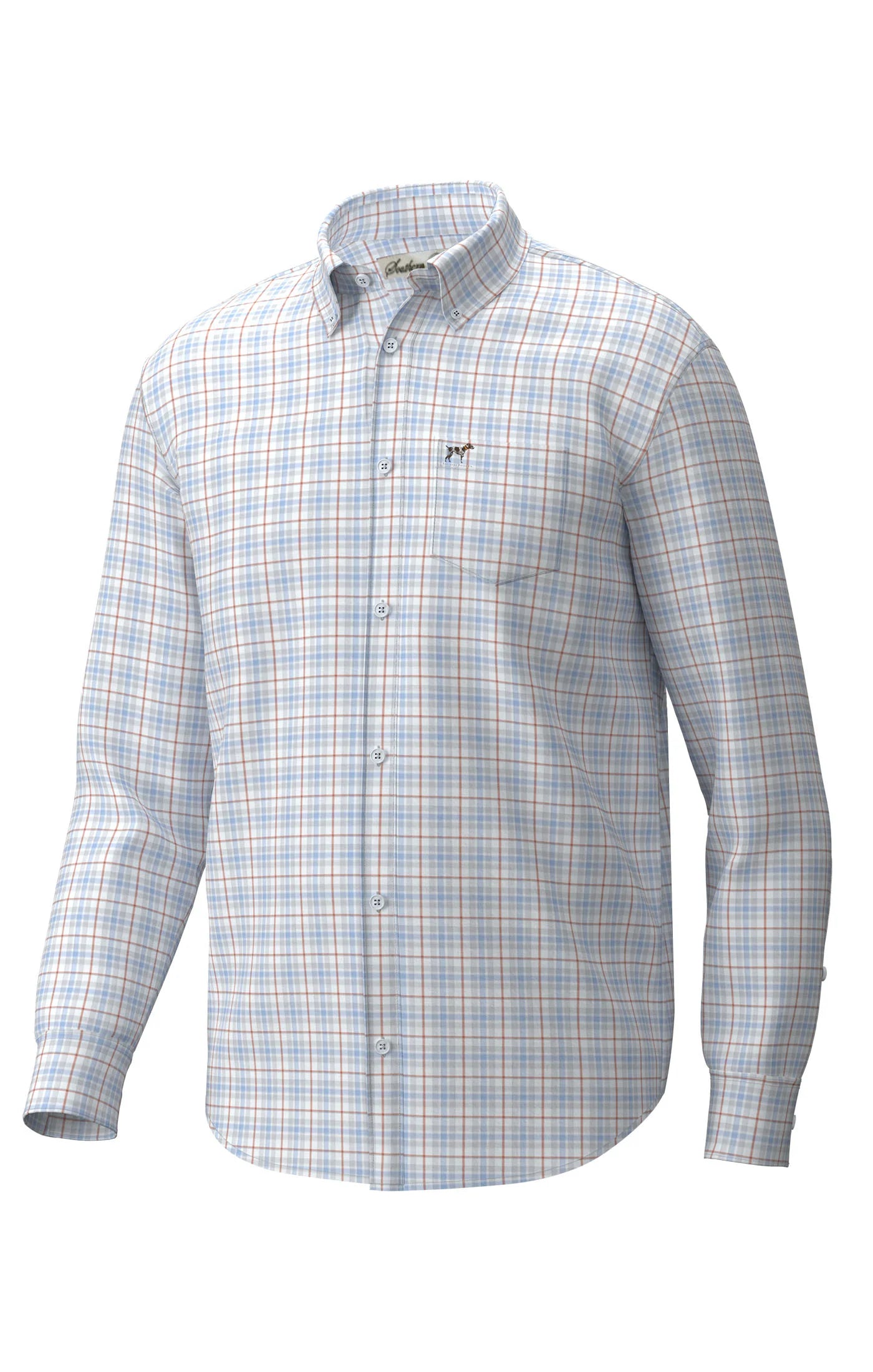 Southern Point Youth Hadley Luxe Lite Long Sleeve Button Down in Harvey Plaid in Sky & Burnt Sienna