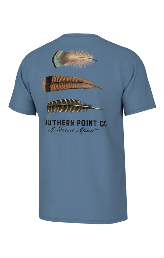 Southern Point Turkey Feather Trio SS Tee in Captain Blue
