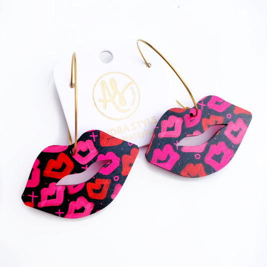 Big Lip Hoop Earrings-Lips on Black