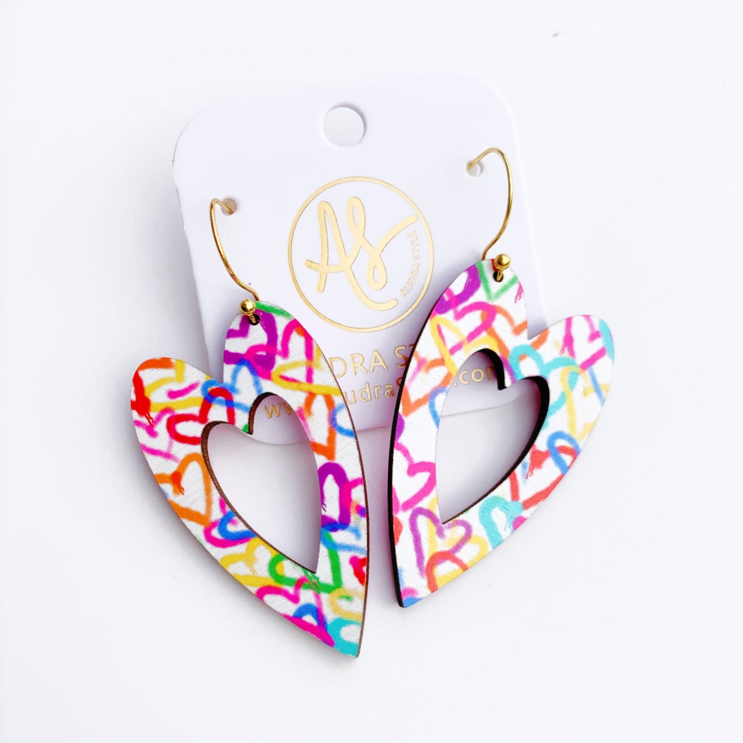 Cherish Heart Earrings-Rainbow Hearts