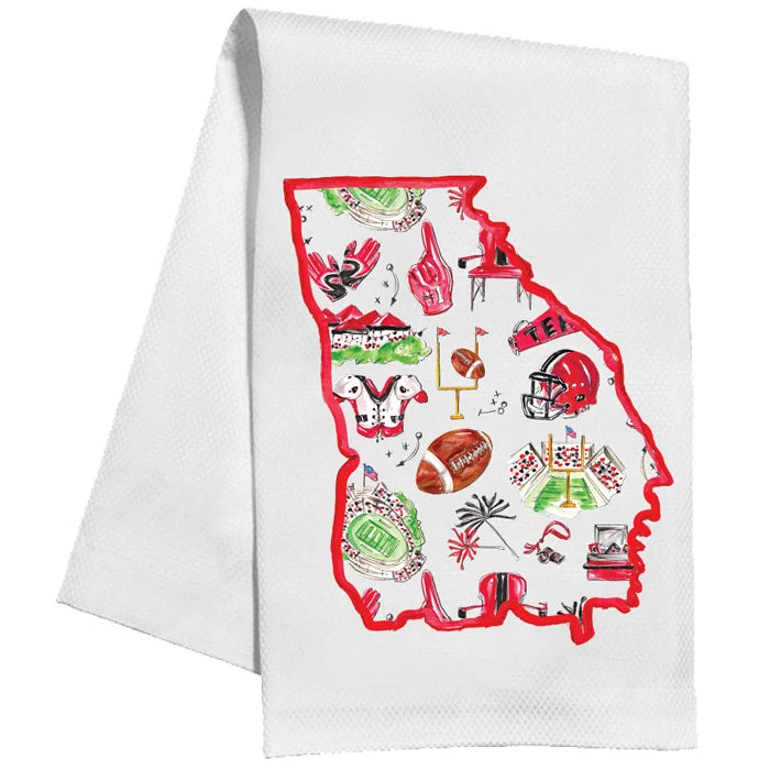 Red & Black GA State Football Icon Kitchen Towel