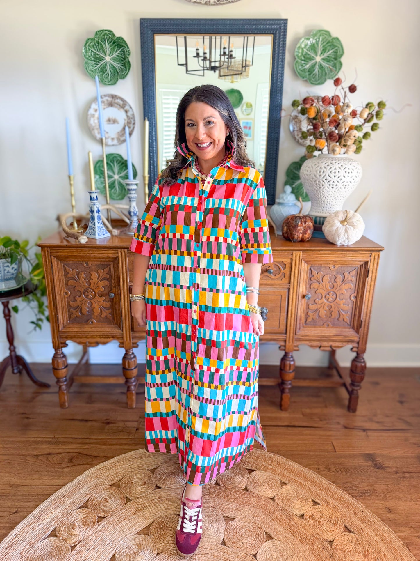 Karlie | Multi Poplin Maxi Shirt Dress