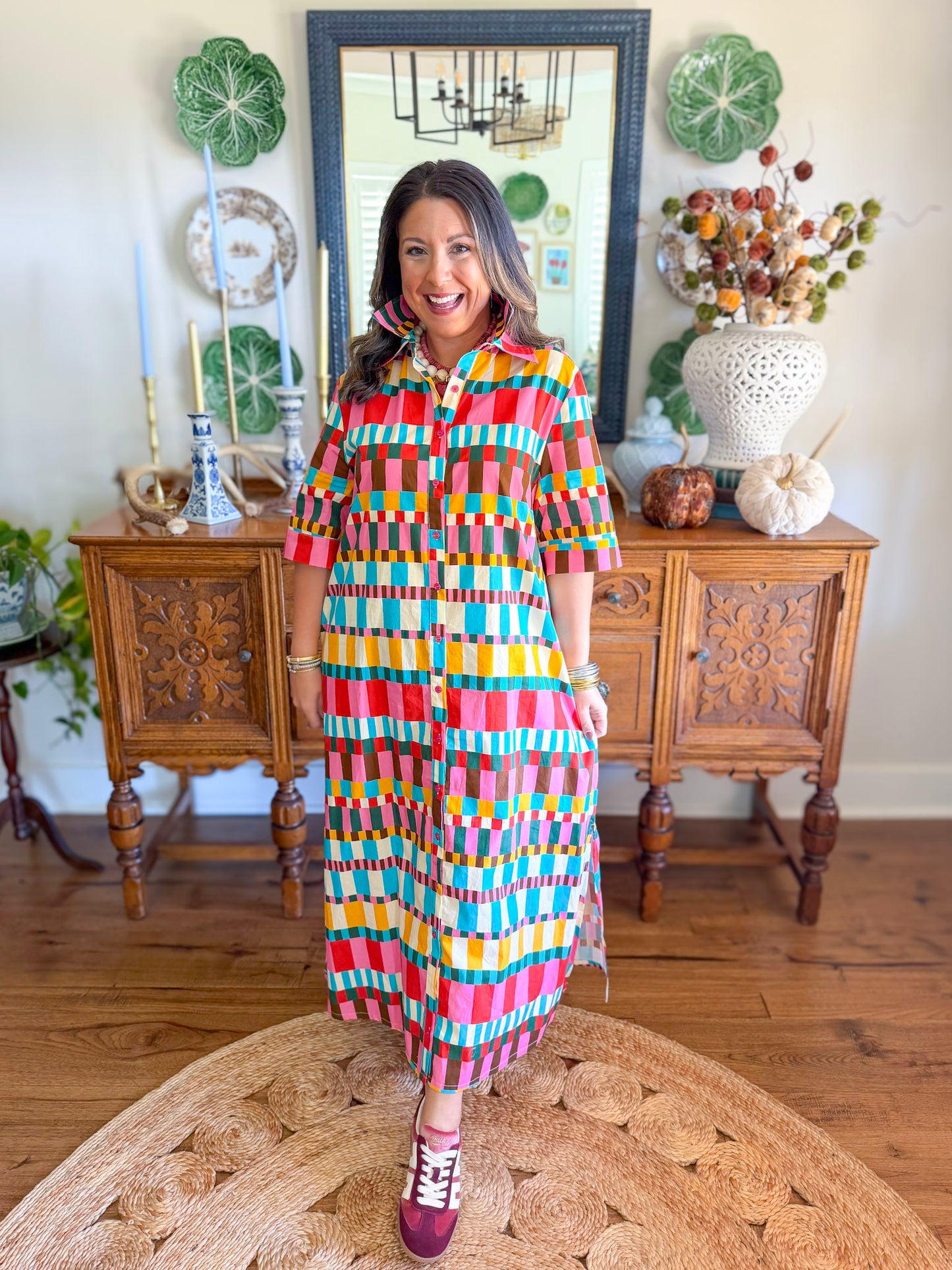 Karlie | Multi Poplin Maxi Shirt Dress