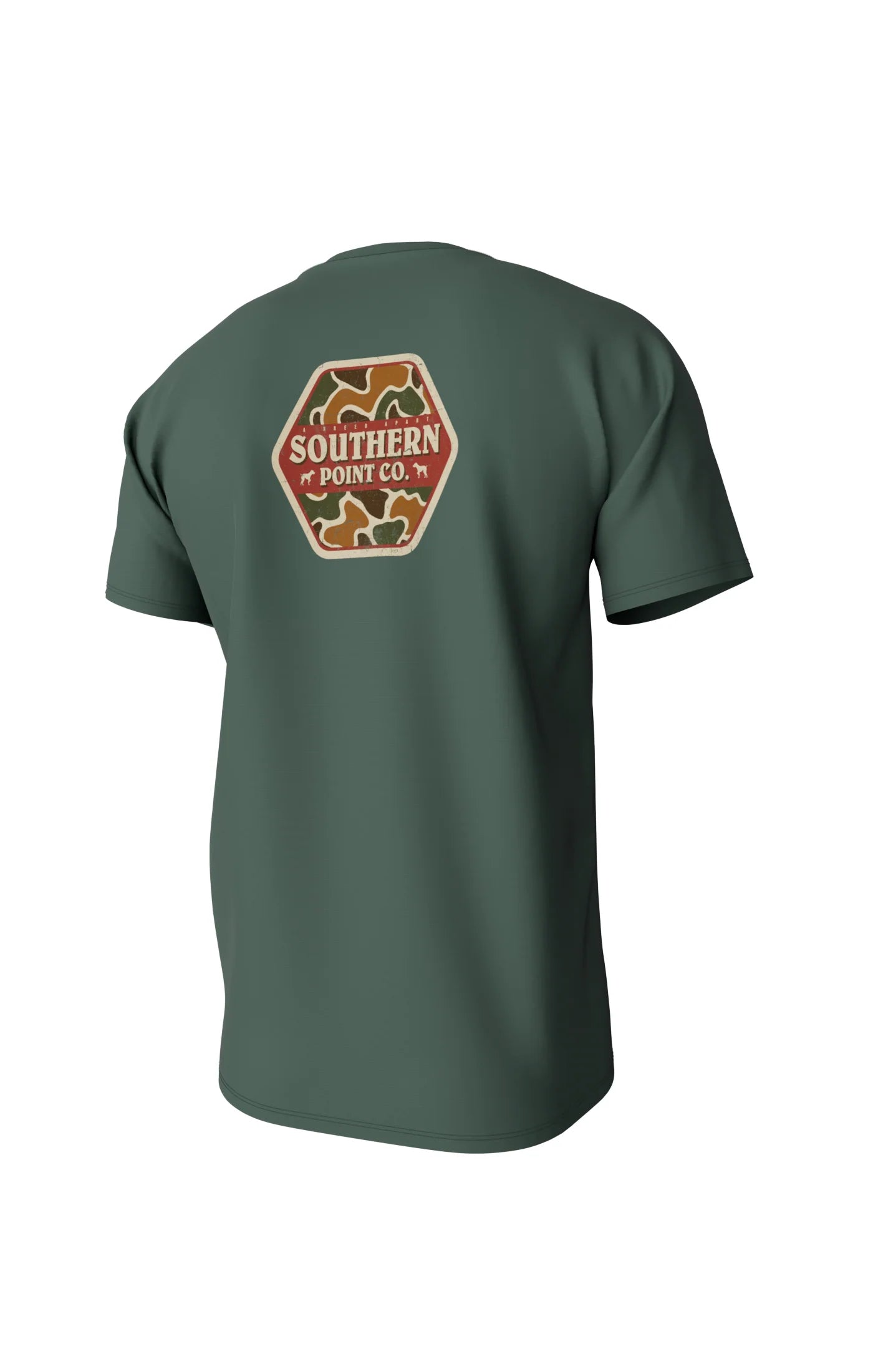 Southern Point Camo Logo Short Sleeve Pocket Tee in Duck Green