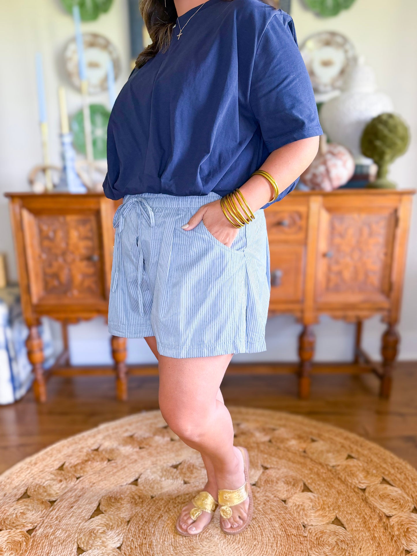 Margot Striped Shorts in Blue