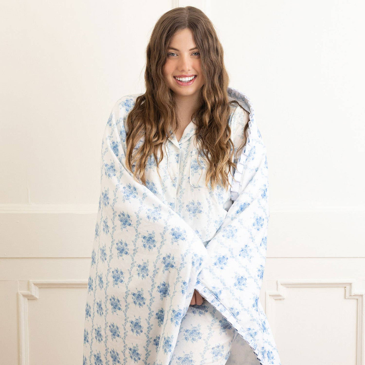Blue Rose Vine Luxe 56 x 60" Throw Blanket