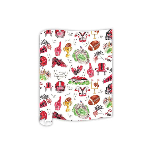 Handpainted Red & Black Football Icons Pattern Table Runner