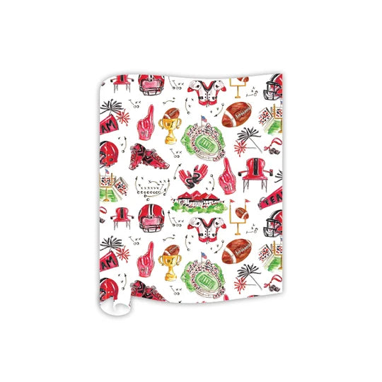Handpainted Red & Black Football Icons Pattern Table Runner