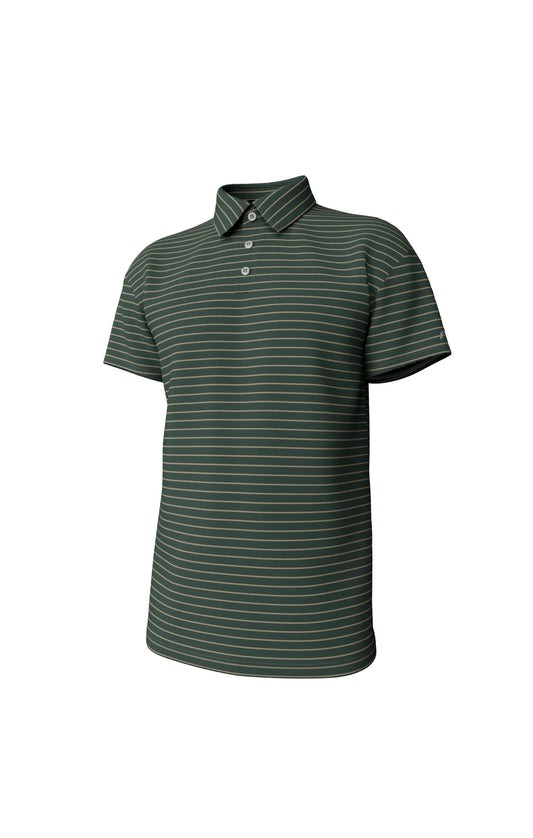 Southern Point Youth Horizon Stripe Performance Polo in Duck Green/Sandstone
