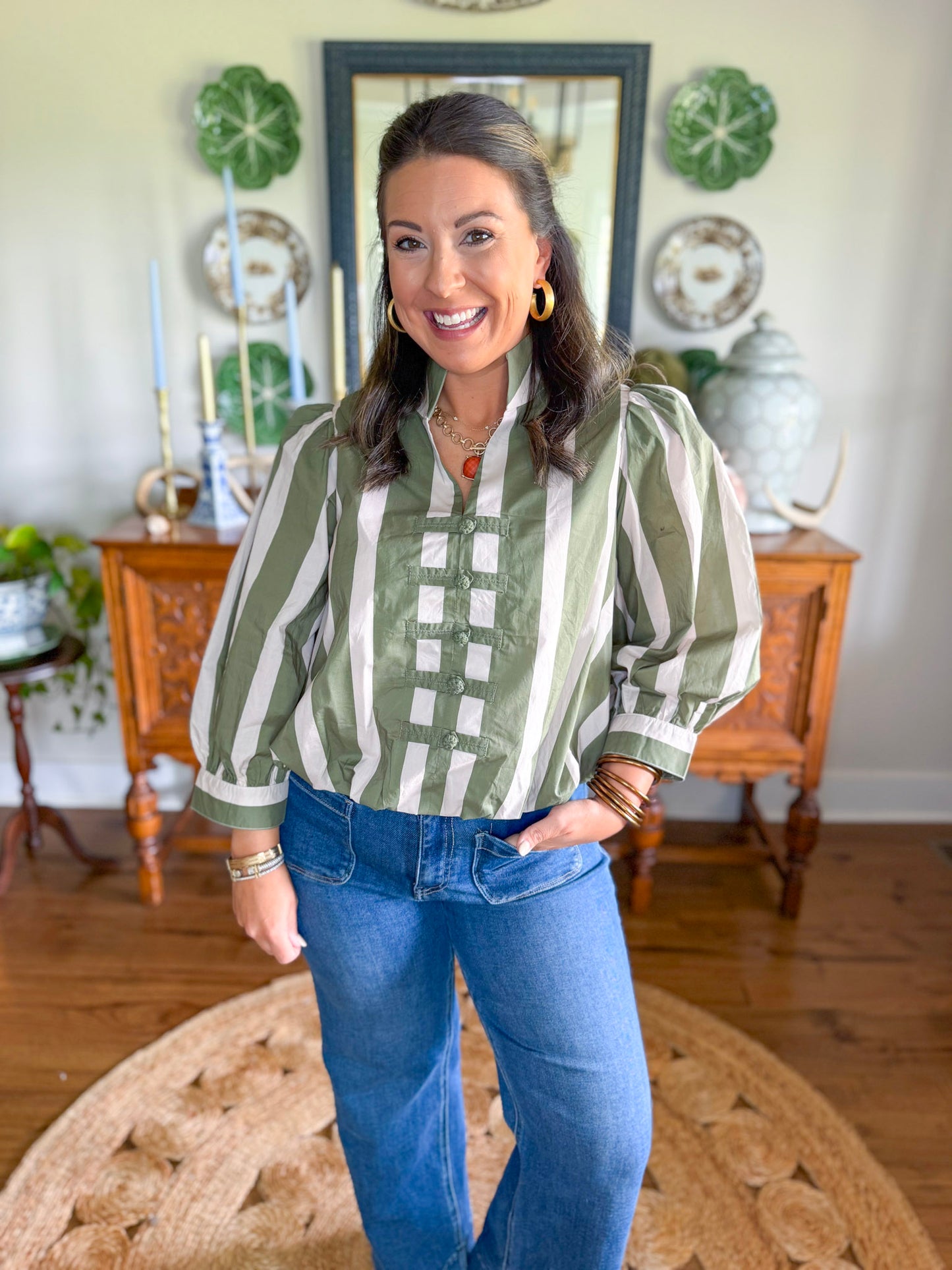 Olive Grove Stripe Blouse