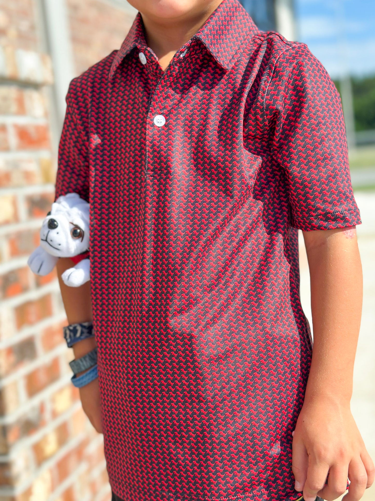 AutiLove Youth Performance Polo in Red & Black T-Rex