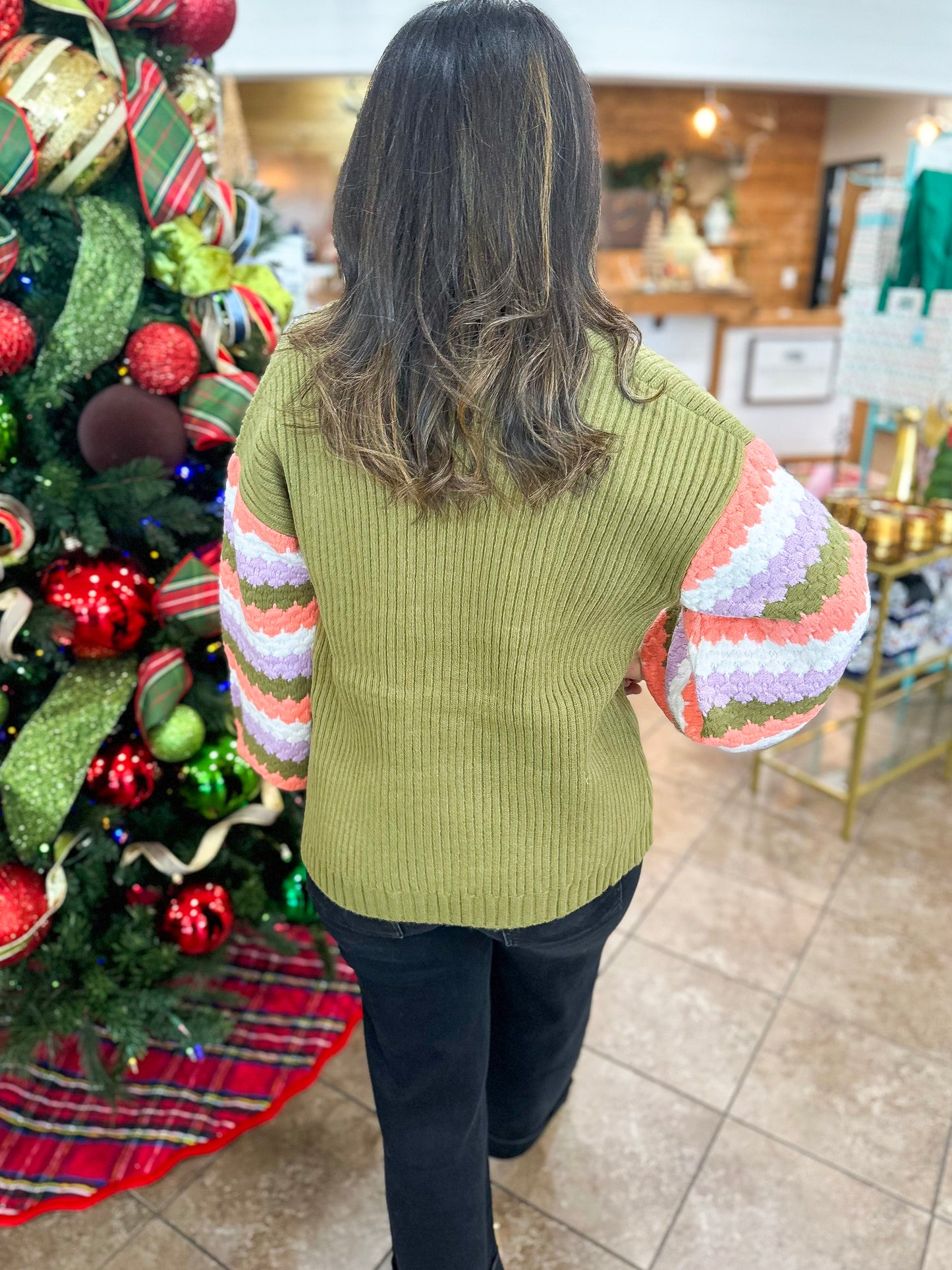 Mary Square Pippa Cardigan Sweater in Green Multi