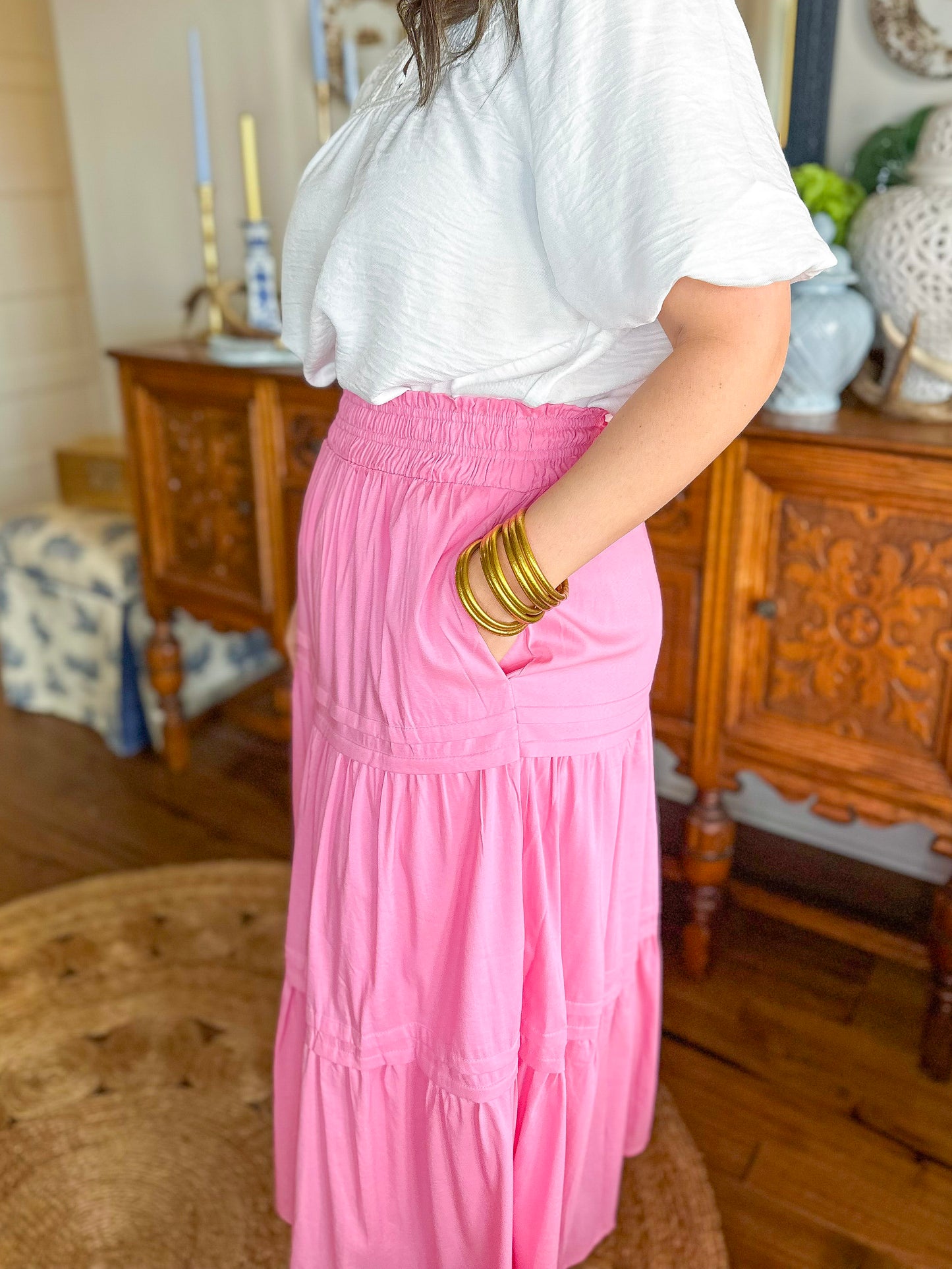 The Sadie Midi Skirt in Pink