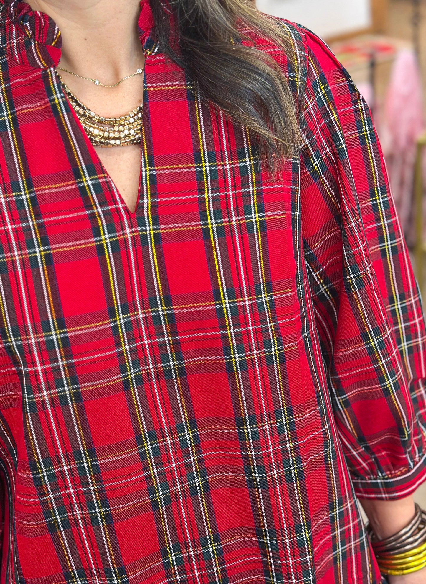 Mary Square Naomi Dress in Red Plaid