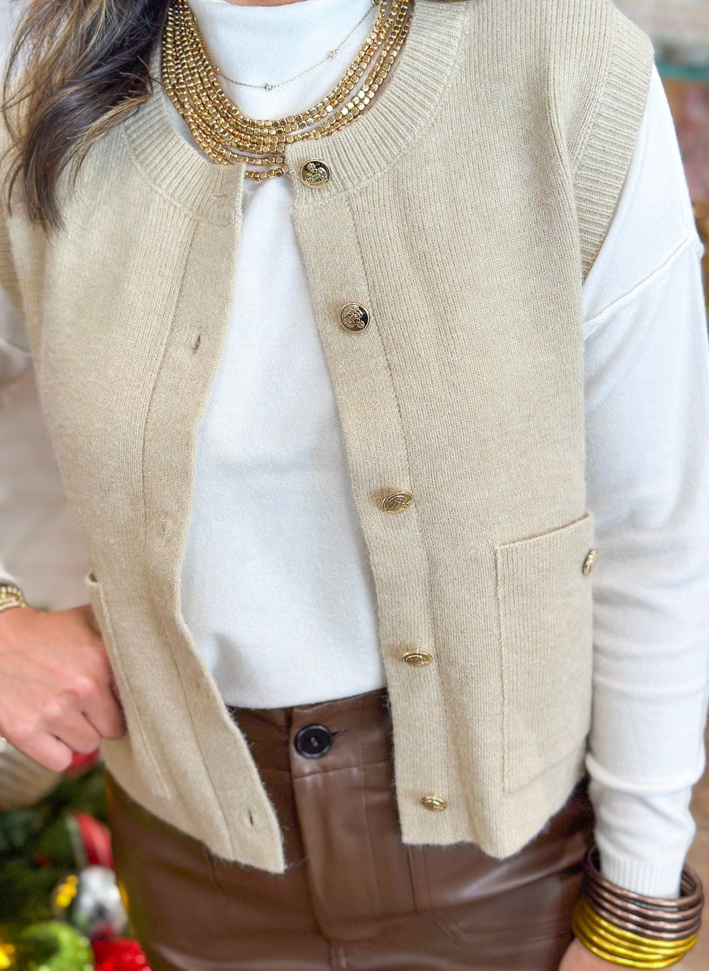 Soft Season Sweater Vest Top in Ecru