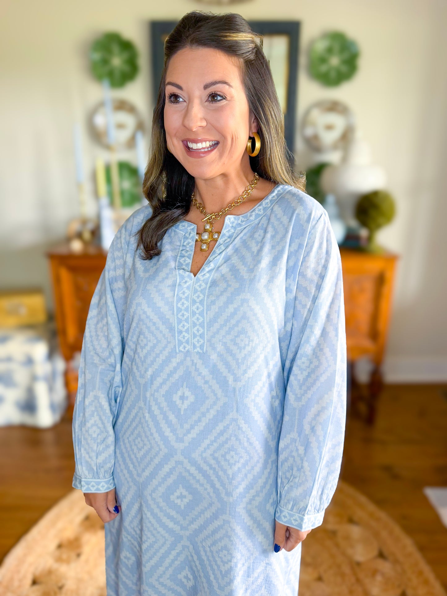Victoria Dunn | Quinn Maxi Dress in Sky Mosaic
