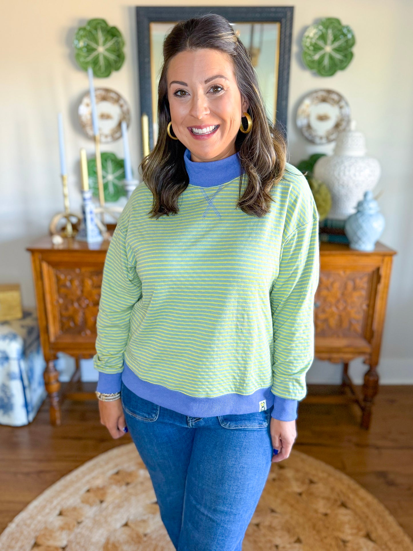 Coastal Stripe Mockneck Pullover
