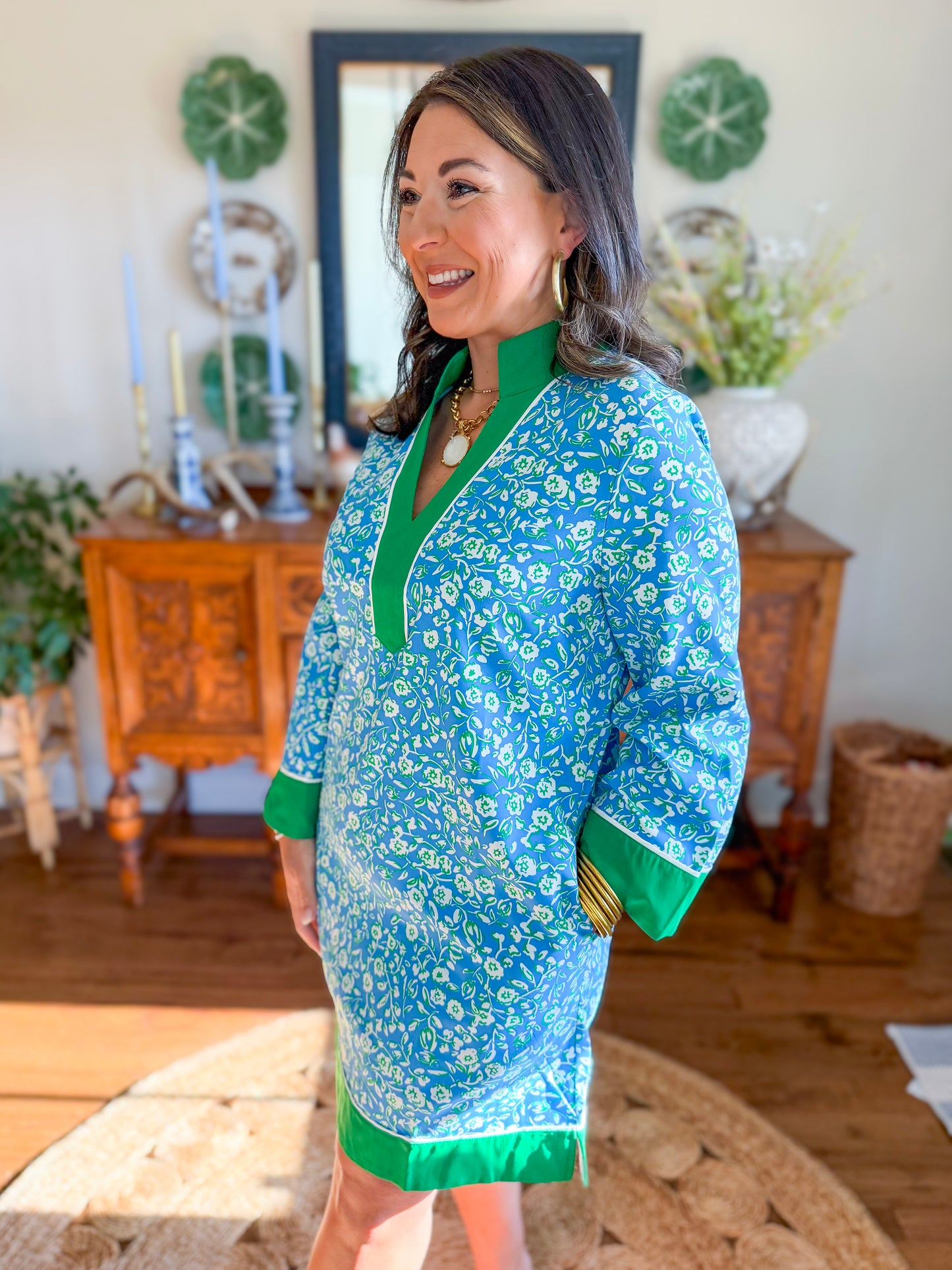 Mary Square I Brenda Dress in Meadow Line Blue