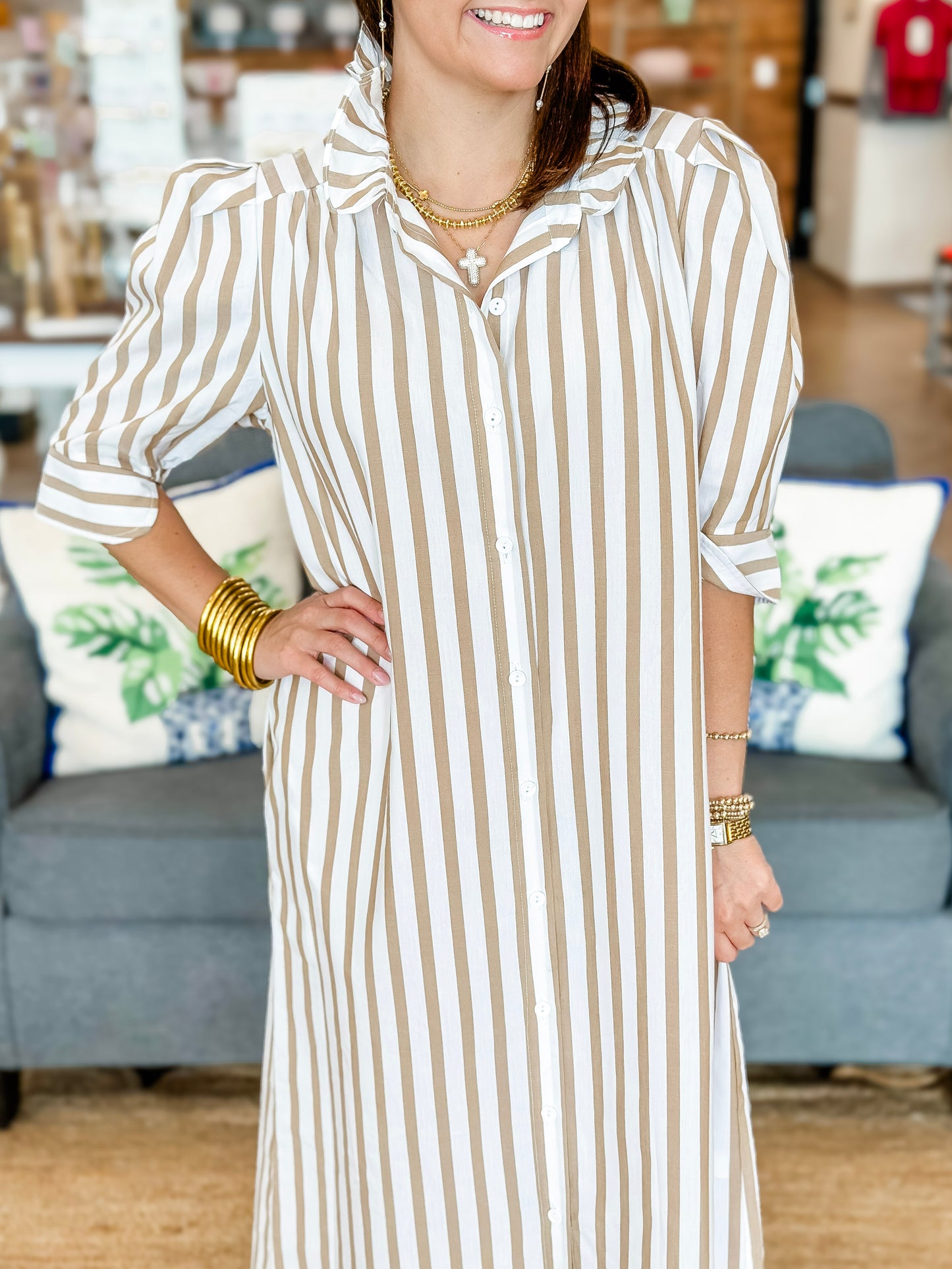 Adrienne Nina Dress in Brown Ten Stripe