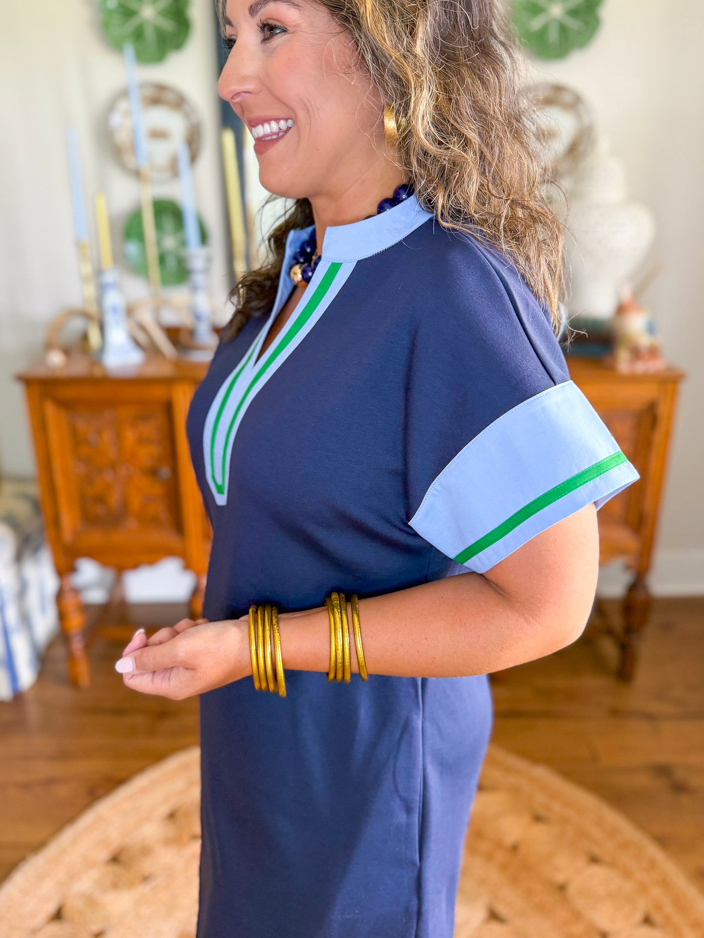 The Caroline Dress in Navy & French Blue