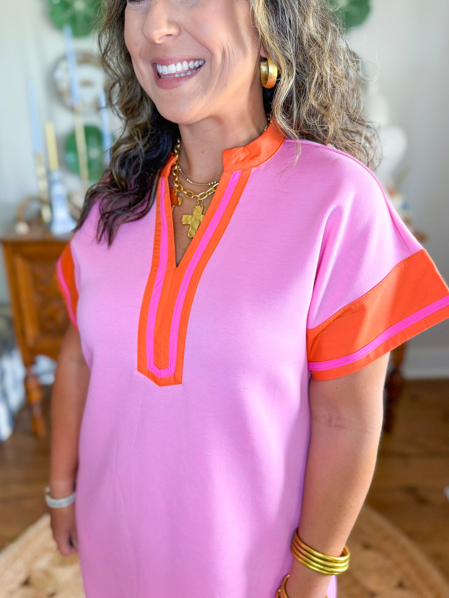 The Caroline Dress in Petal Pink & Orange