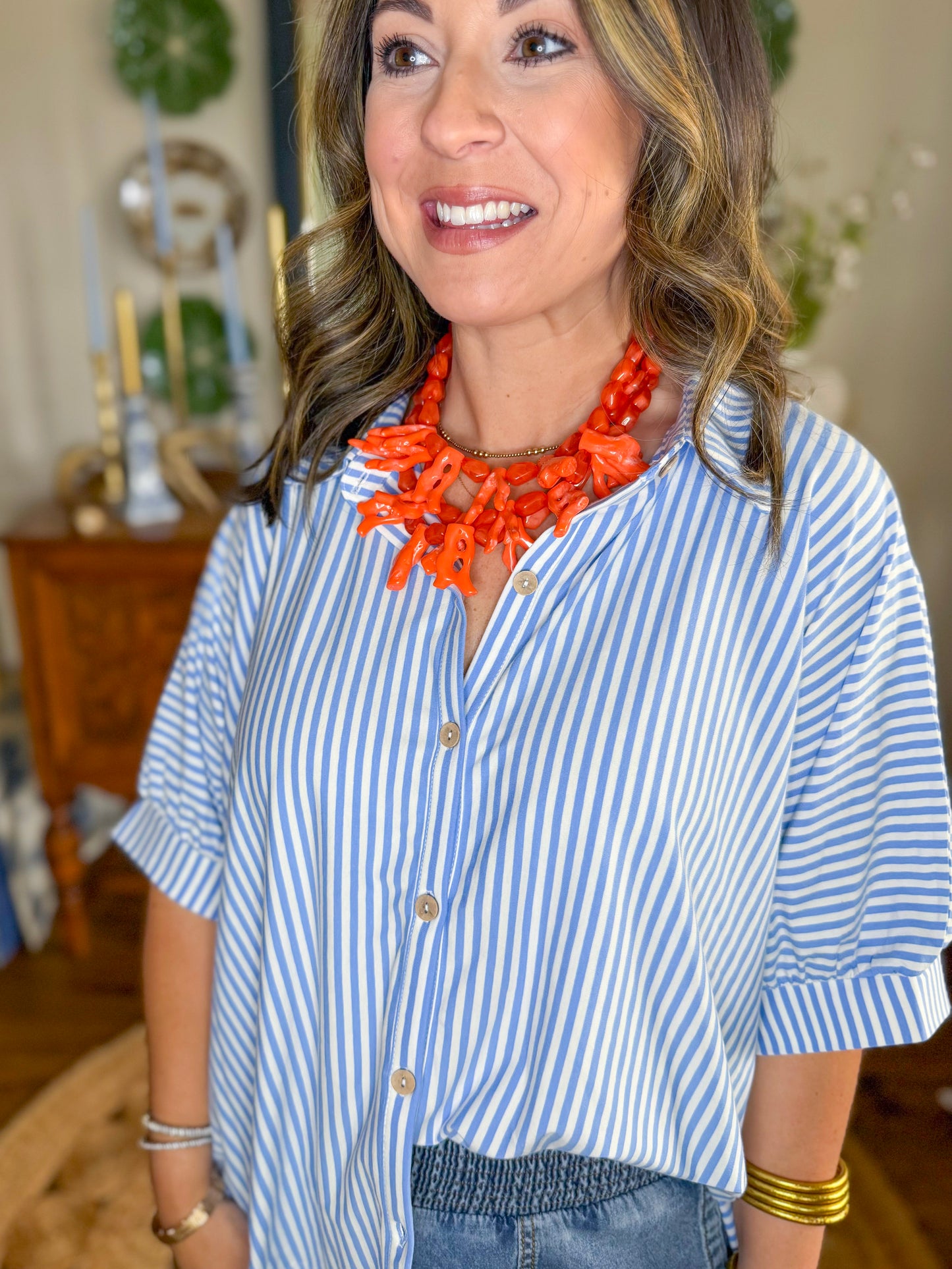 The Easy Escape Stripe Top in Blue