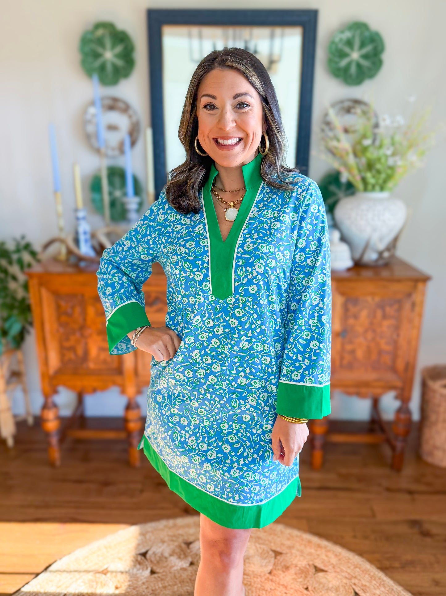 Mary Square I Brenda Dress in Meadow Line Blue