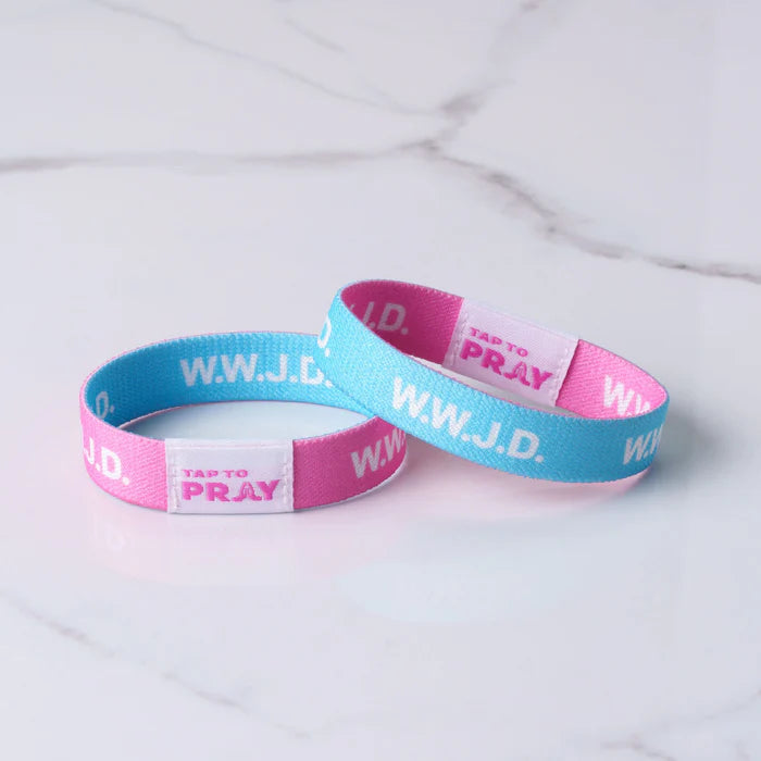 Tap to Pray Wristband - WWJD Pink & Blue
