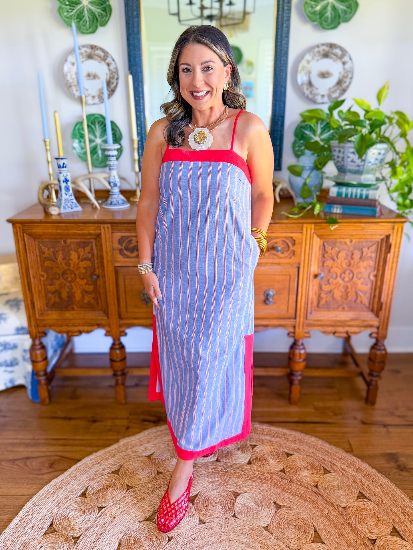 Coastal Chambray Stripe Maxi Dress