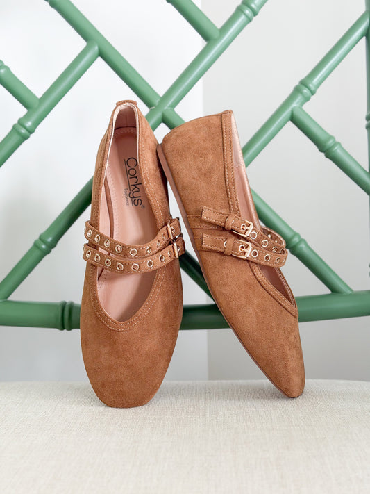 Corkys | All Eyes on Me Mary Jane Flat in Camel Faux Suede