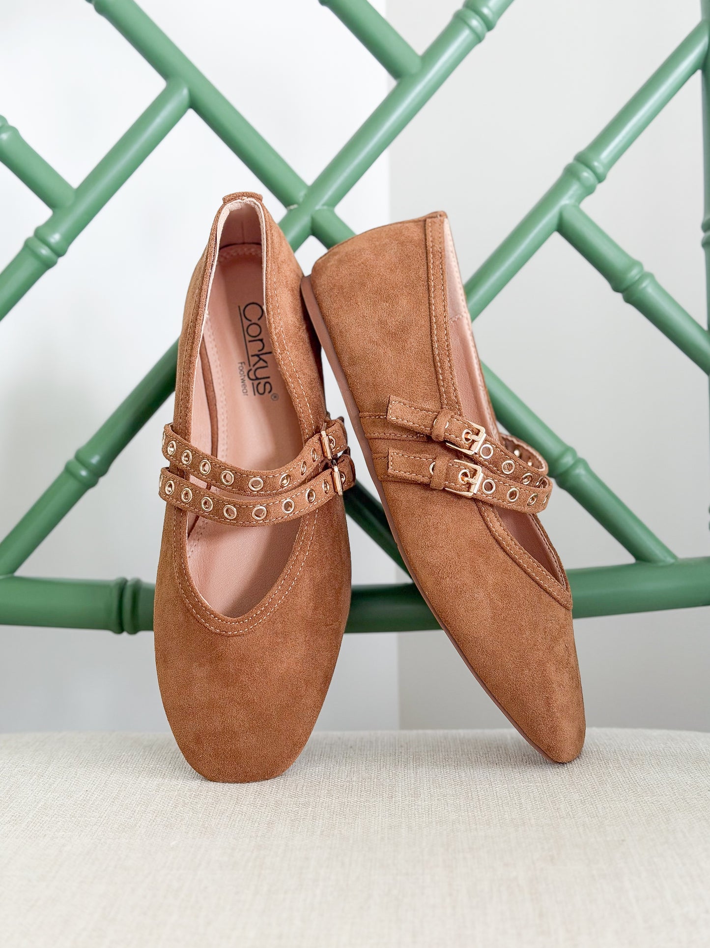 Corkys | All Eyes on Me Mary Jane Flat in Camel Faux Suede