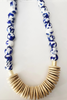 Short Wood Recycled Glass Blue Bead Necklace Coconut Wood