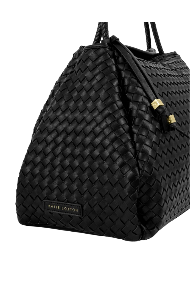 Katie Loxton | Nova Hand Woven Large Shoulder Bag in Black