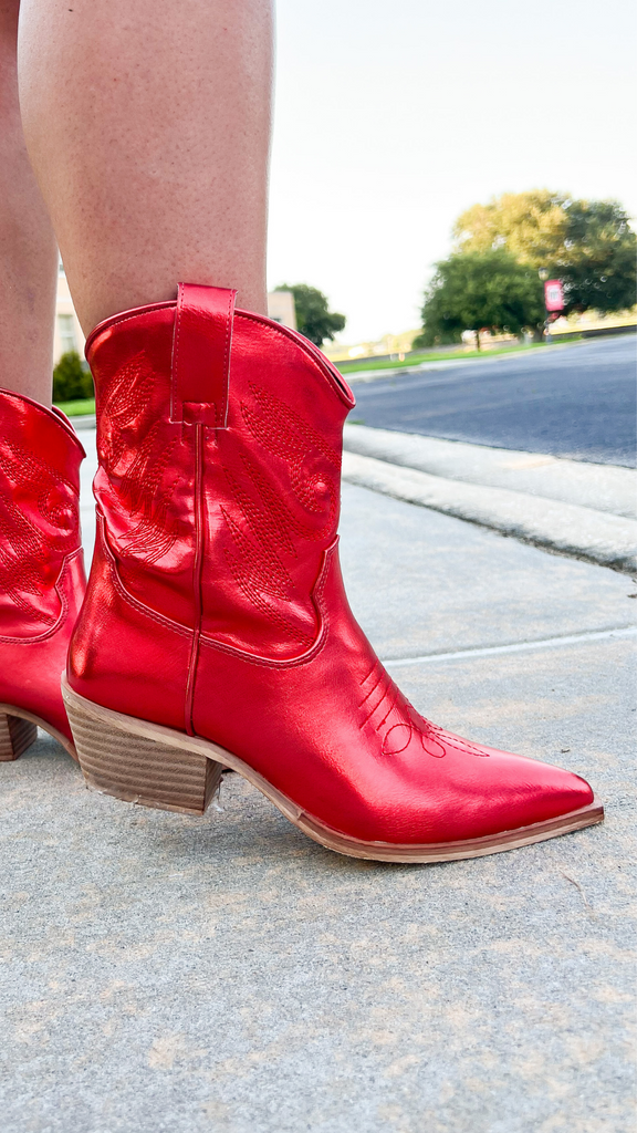 Red patent 2025 leather cowboy boots