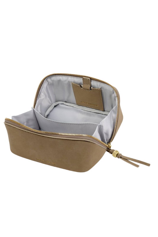 Katie Loxton | Fold-Out Suedette Mirror Makeup Bag in Taupe