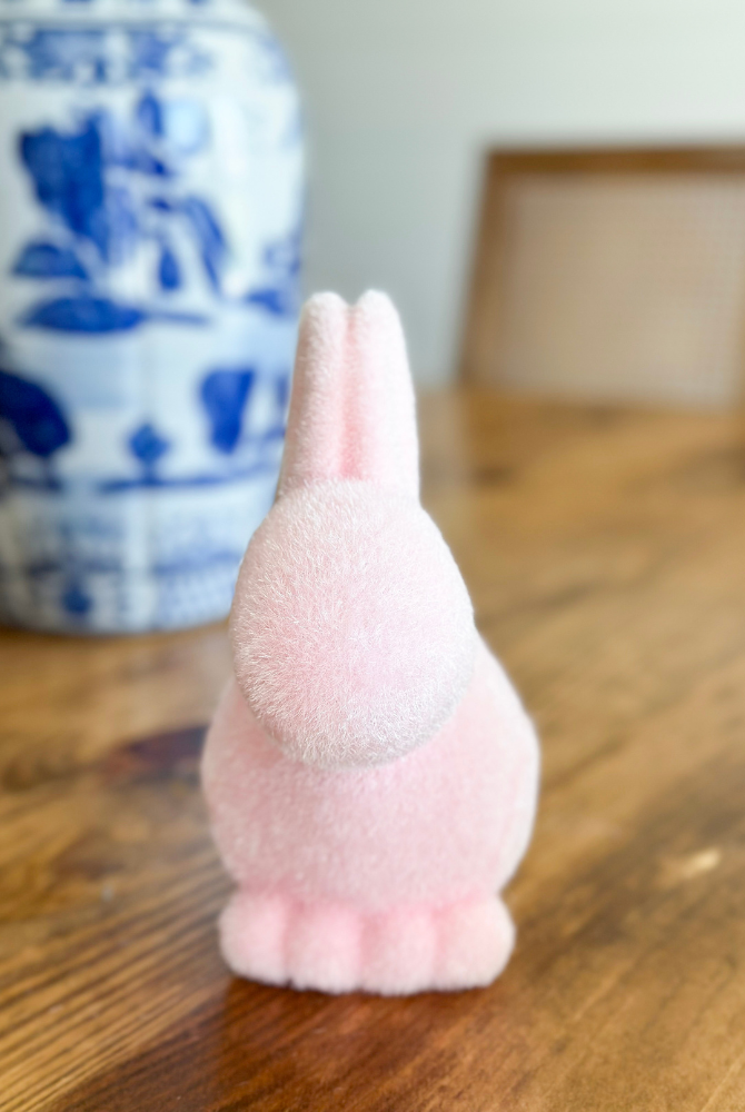 Flocked Pastel Seated Bunny With Pom Pom Tail