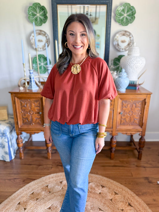 Sienna Bubble Hem Top in Rust